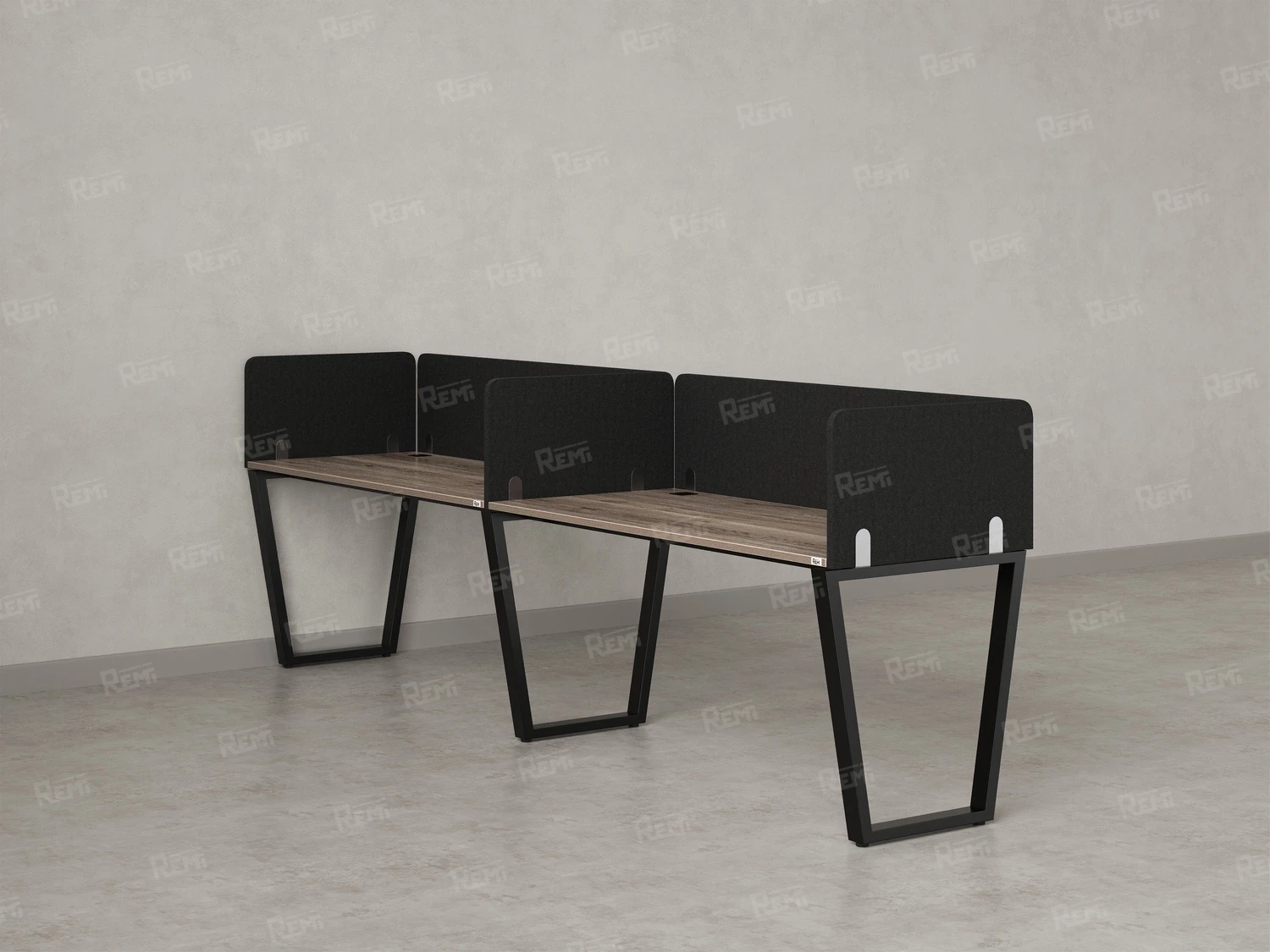 Бенч-система в 1 ряд, 2 рабочих места 5 тканевых экранов 2000x800x750 RM174-1-20x8 Дуб Маувелла/Черный