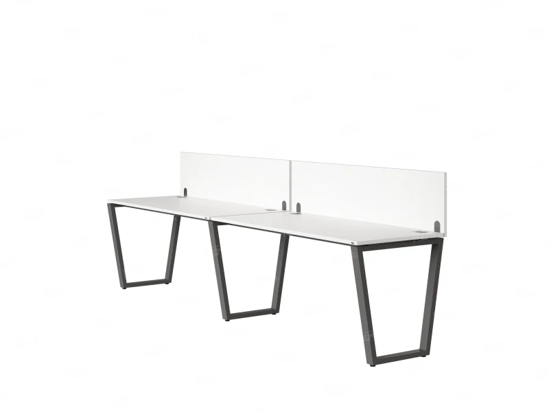 Бенч-система в 1 ряд, 2 рабочих места 2 ЛДСП экранов 3200x800x750 RM174-4-32x8 Белый/Серый