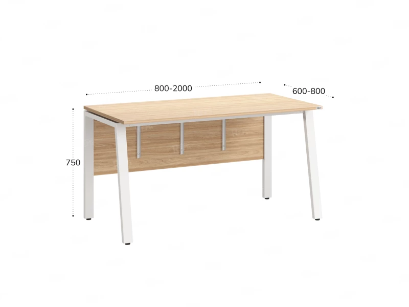 Стол прямой, Л-опора, экран ЛДСП,парящая стол-ца 1200x800x750 RM009-12x8 Вяз Швейцарский светлый/Белый