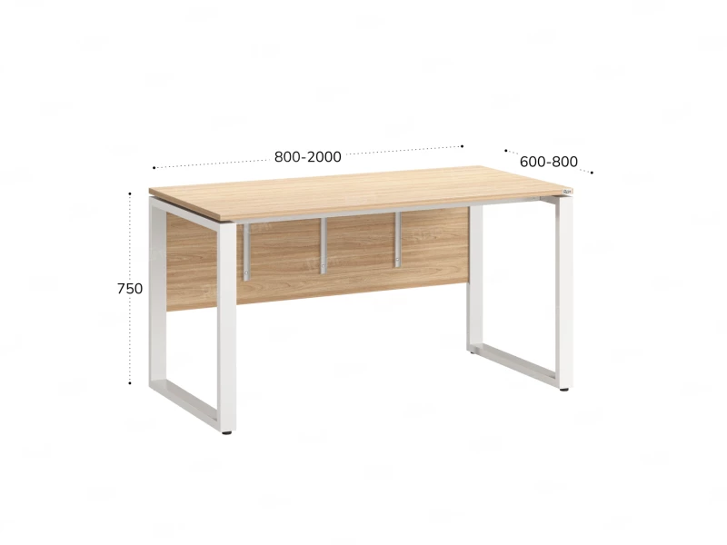 Стол прямой, О-опоры, экран ЛДСП,парящая стол-ца 1200x700x750 RM008-12x7 Вяз Швейцарский светлый/Белый