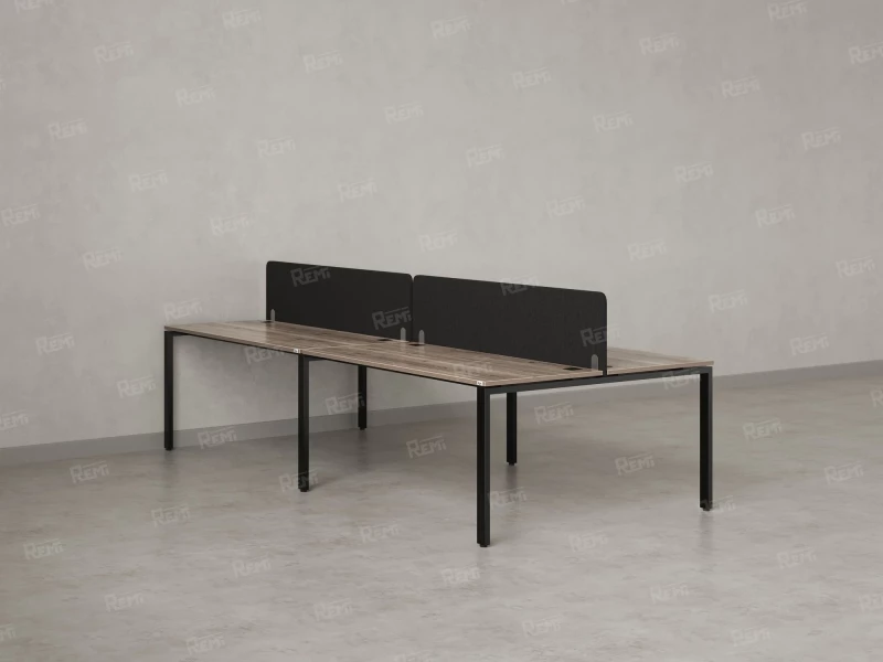 Бенч-система, 4 рабочих места, на П-образных опорах, 2 тканевых экранов 3600x1200x750 RM166-3-18x12 Дуб Маувелла/Черный