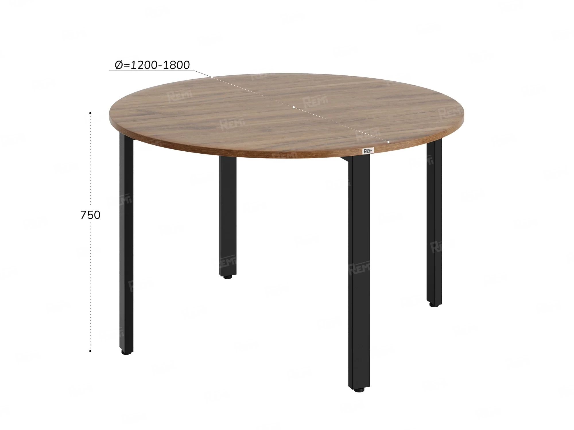 Круглый стол на П-образных опорах 1200x1200x750 RM186-12x12 Дуб Юстус/Черный