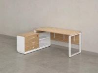 Стол прямой с тумбой L, ЛДСП экран, О-опора 1600x1400x750 RM013L-16x6 Вяз Швейцарский светлый/Белый