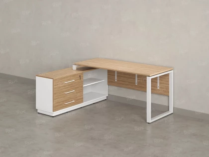Стол прямой с тумбой L, ЛДСП экран, О-опора 1600x600x750 RM013L-16x6 Вяз Швейцарский светлый/Белый