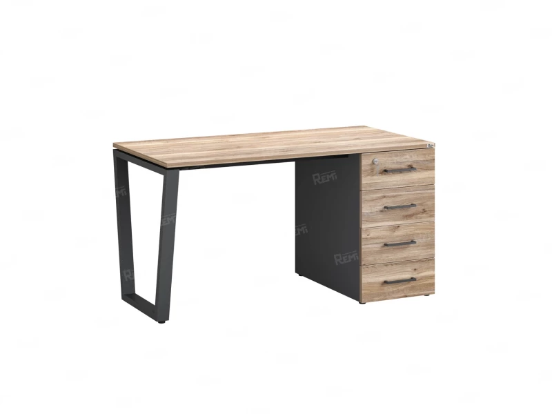 Стол прямой с тумбой на U-образных опоре, правый 1600x700x750 RM101-16x7 Дуб Маувелла/Серый