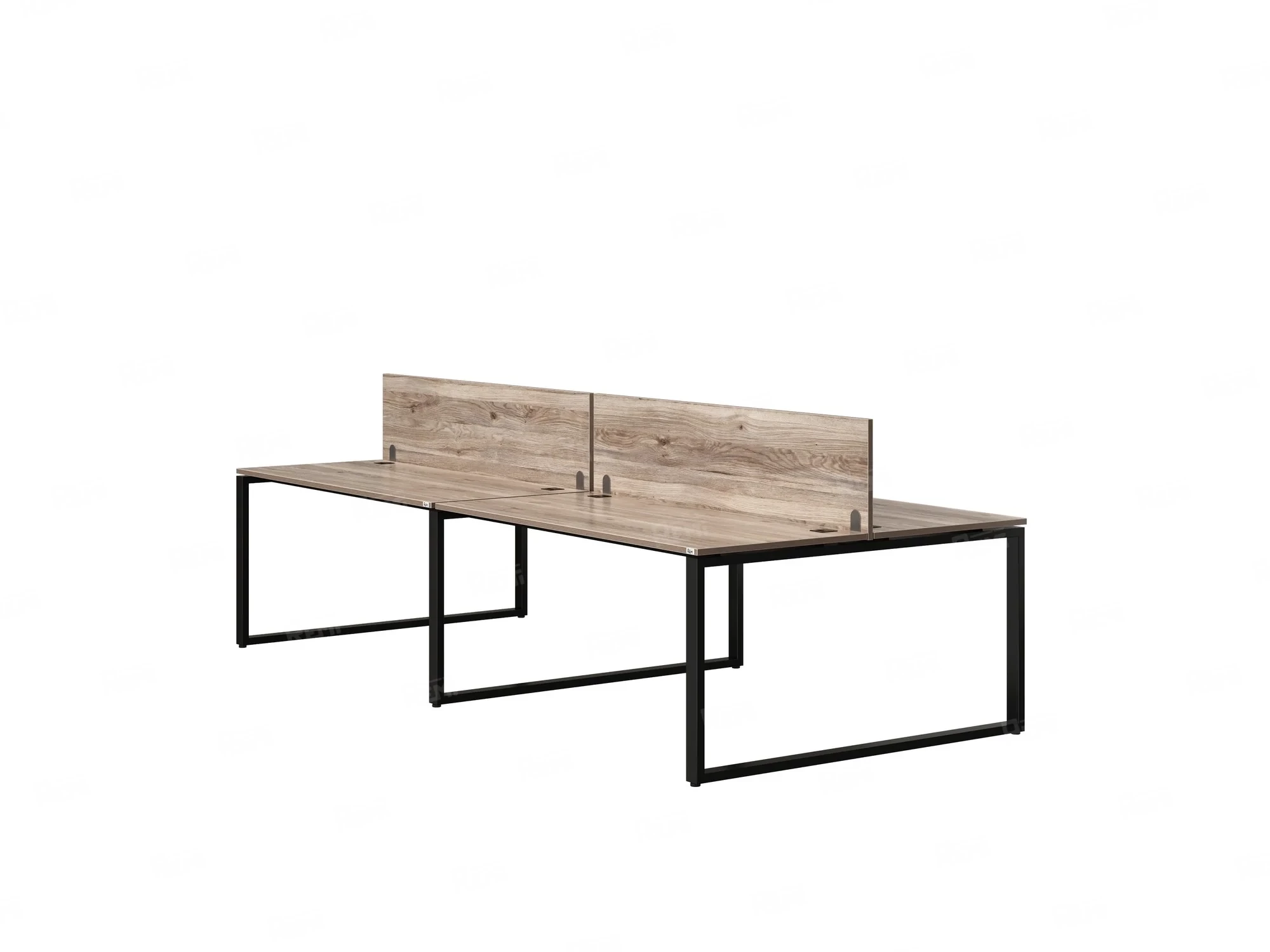 Бенч-система, 4 рабочих места, на О-образных опорах, 2 ЛДСП экранов 2800x1400x750 RM170-4-14x14 Дуб Маувелла/Черный