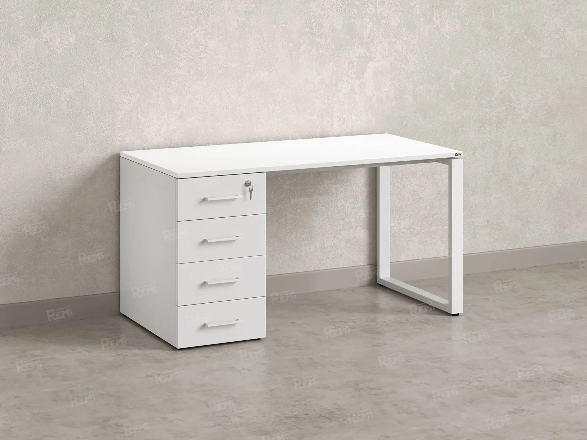 Стол прямой с тумбой на О-образных опоре, левый 1600x700x750 RM104-16x7 Белый/Белый