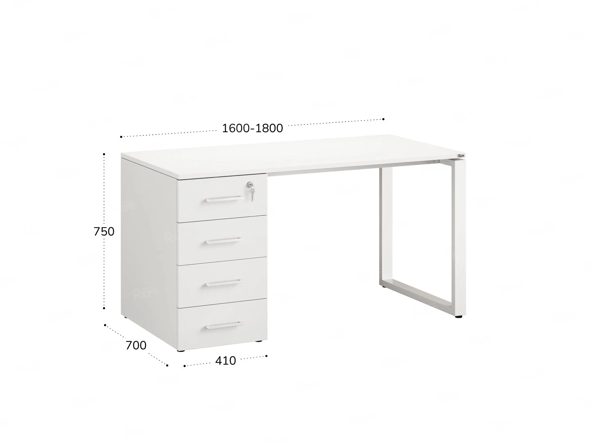Стол прямой с тумбой на О-образных опоре, левый 1600x700x750 RM104-16x7 Белый/Белый