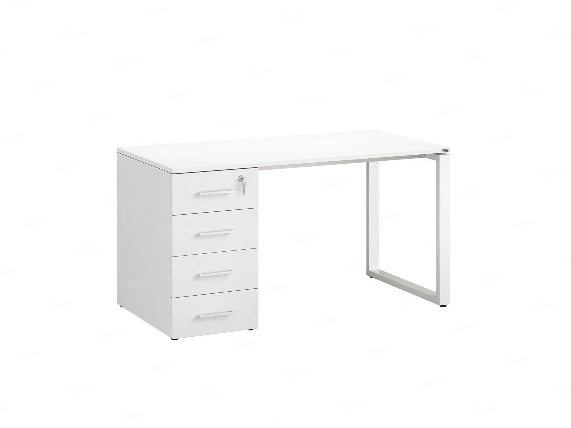 Стол прямой с тумбой на О-образных опоре, левый 1600x700x750 RM104-16x7 Белый/Белый
