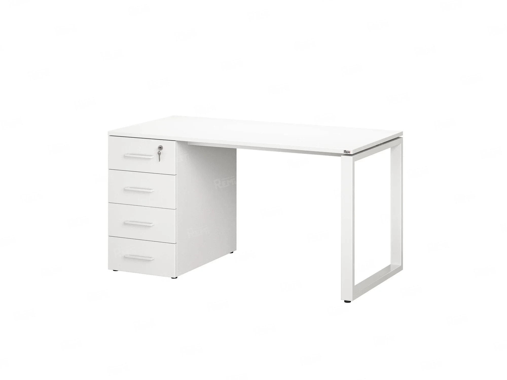 Стол прямой с тумбой на О-образных опоре, левый 1600x700x750 RM104-16x7 Белый/Белый