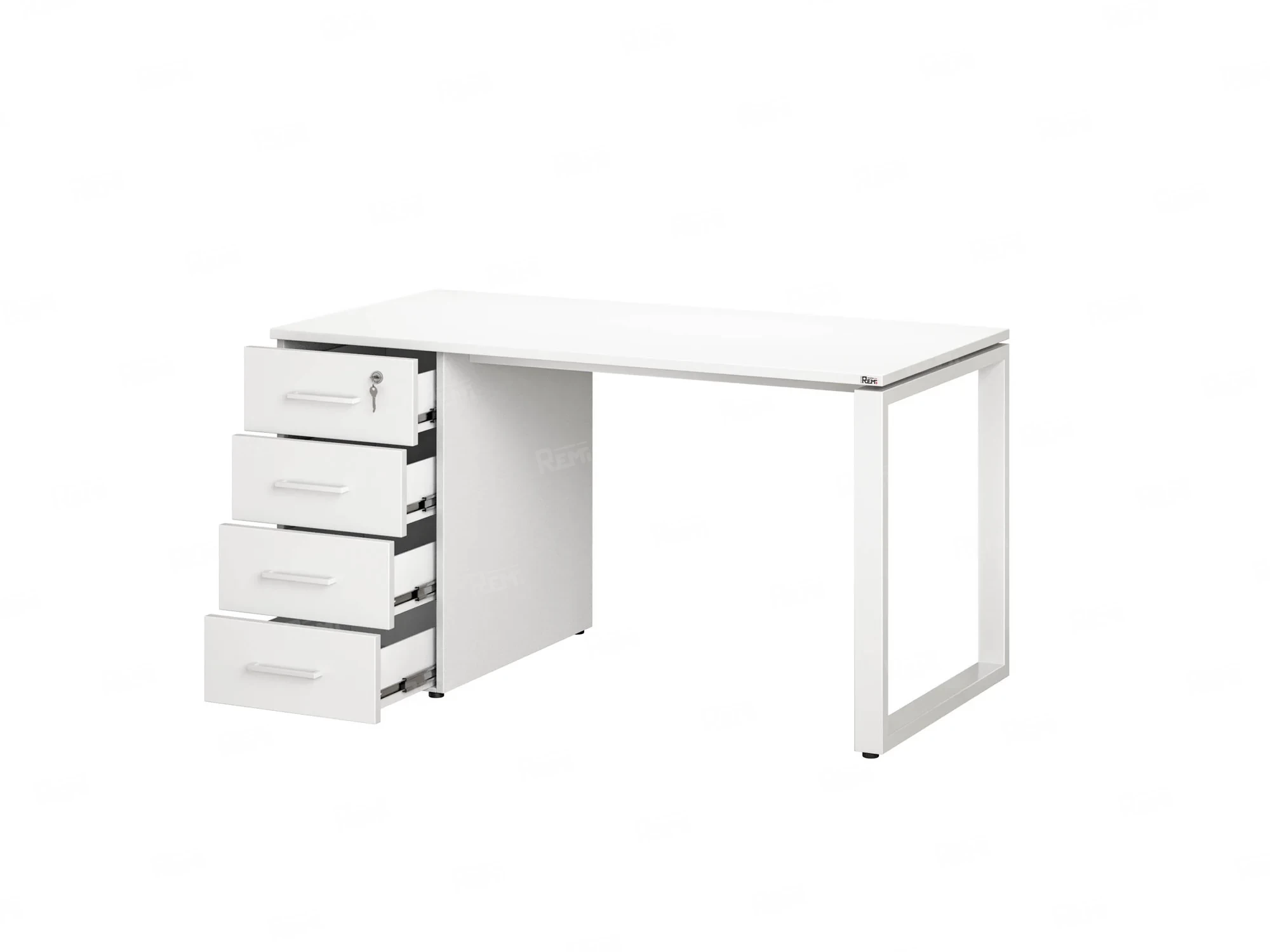 Стол прямой с тумбой на О-образных опоре, левый 1600x700x750 RM104-16x7 Белый/Белый