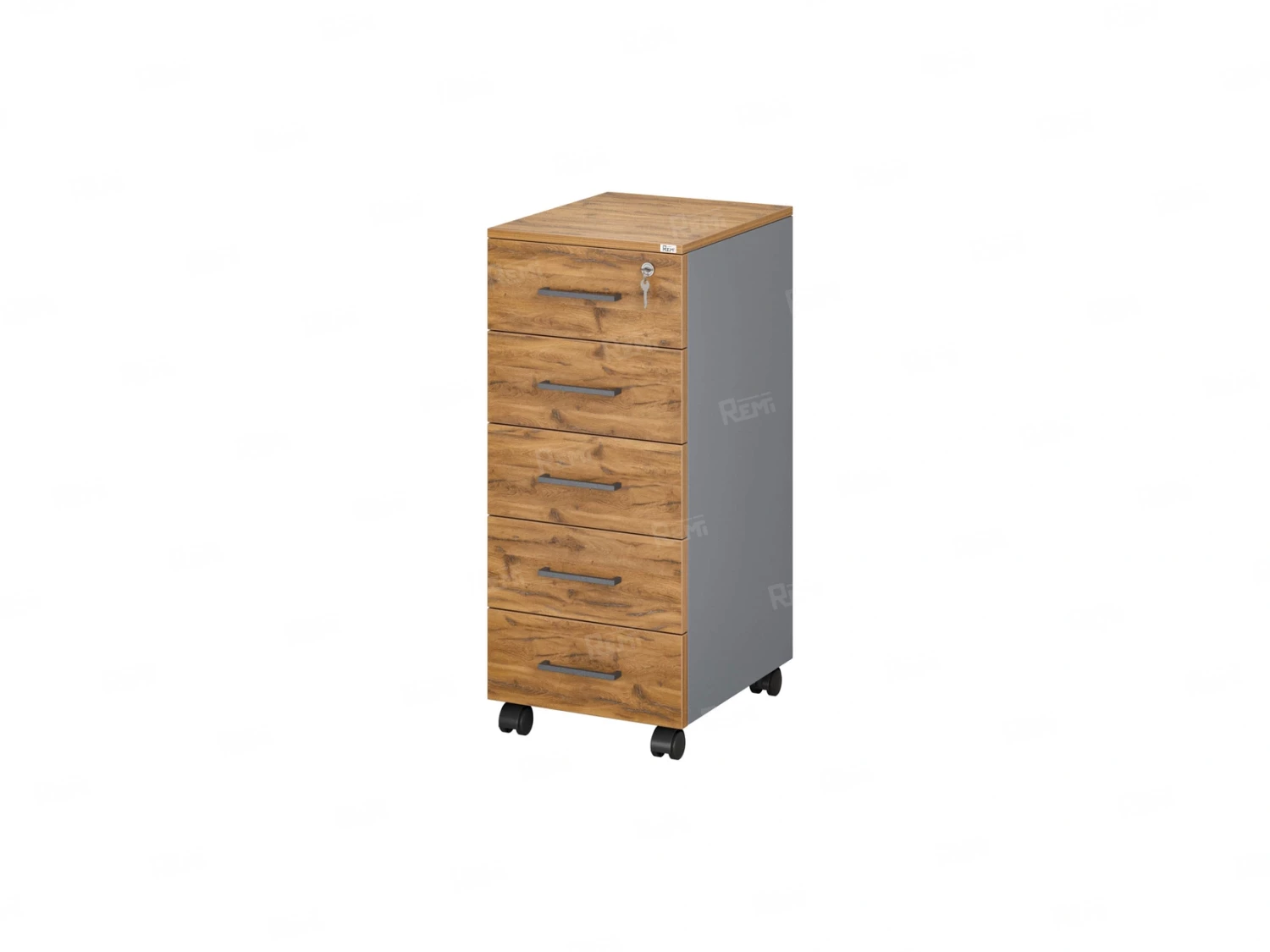 Тумба мобильная, 5 ящиков 400x500x960 RM122-40x50 Дуб Юстус/Серый