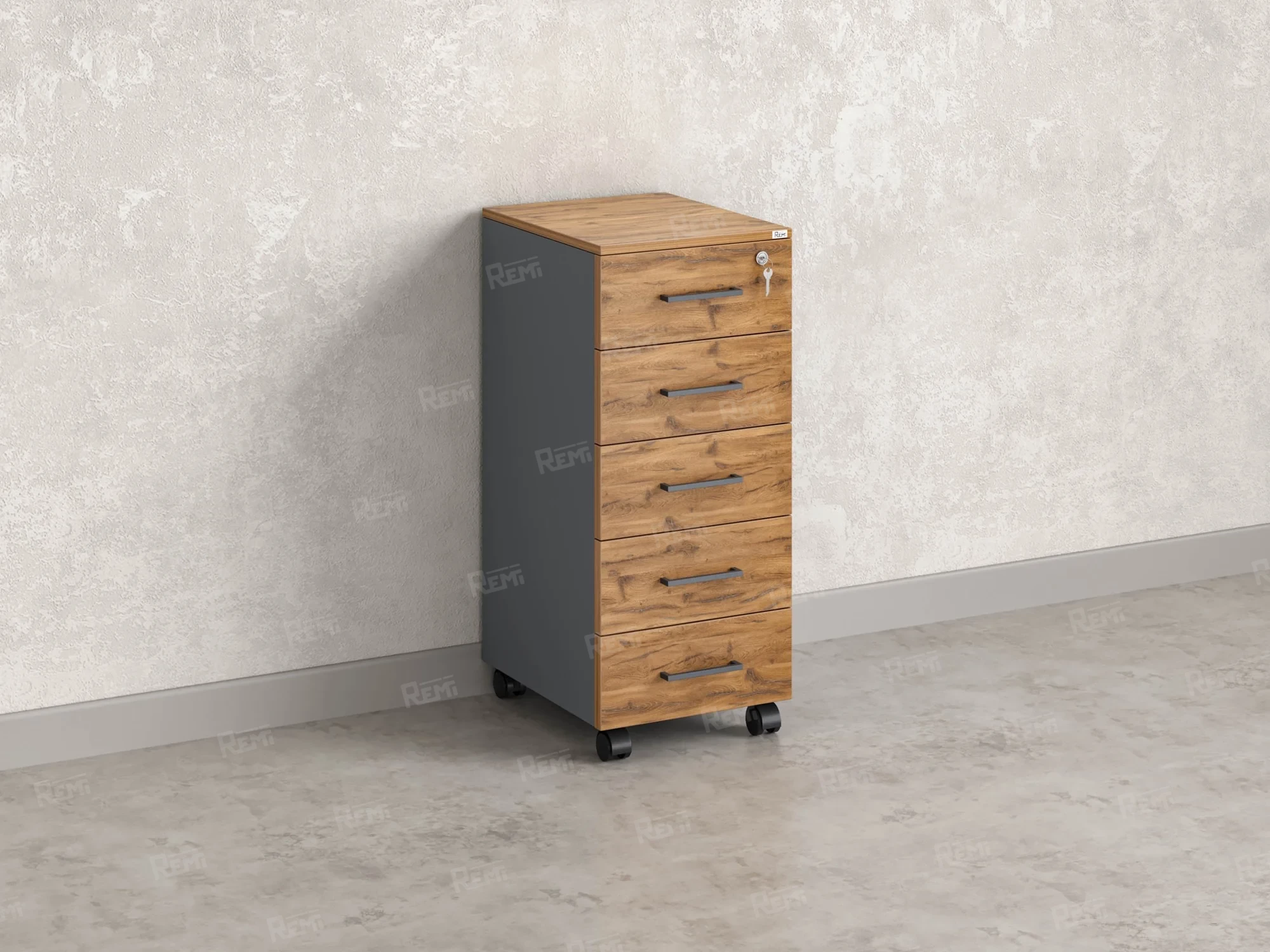 Тумба мобильная, 5 ящиков 400x500x960 RM122-40x50 Дуб Юстус/Серый