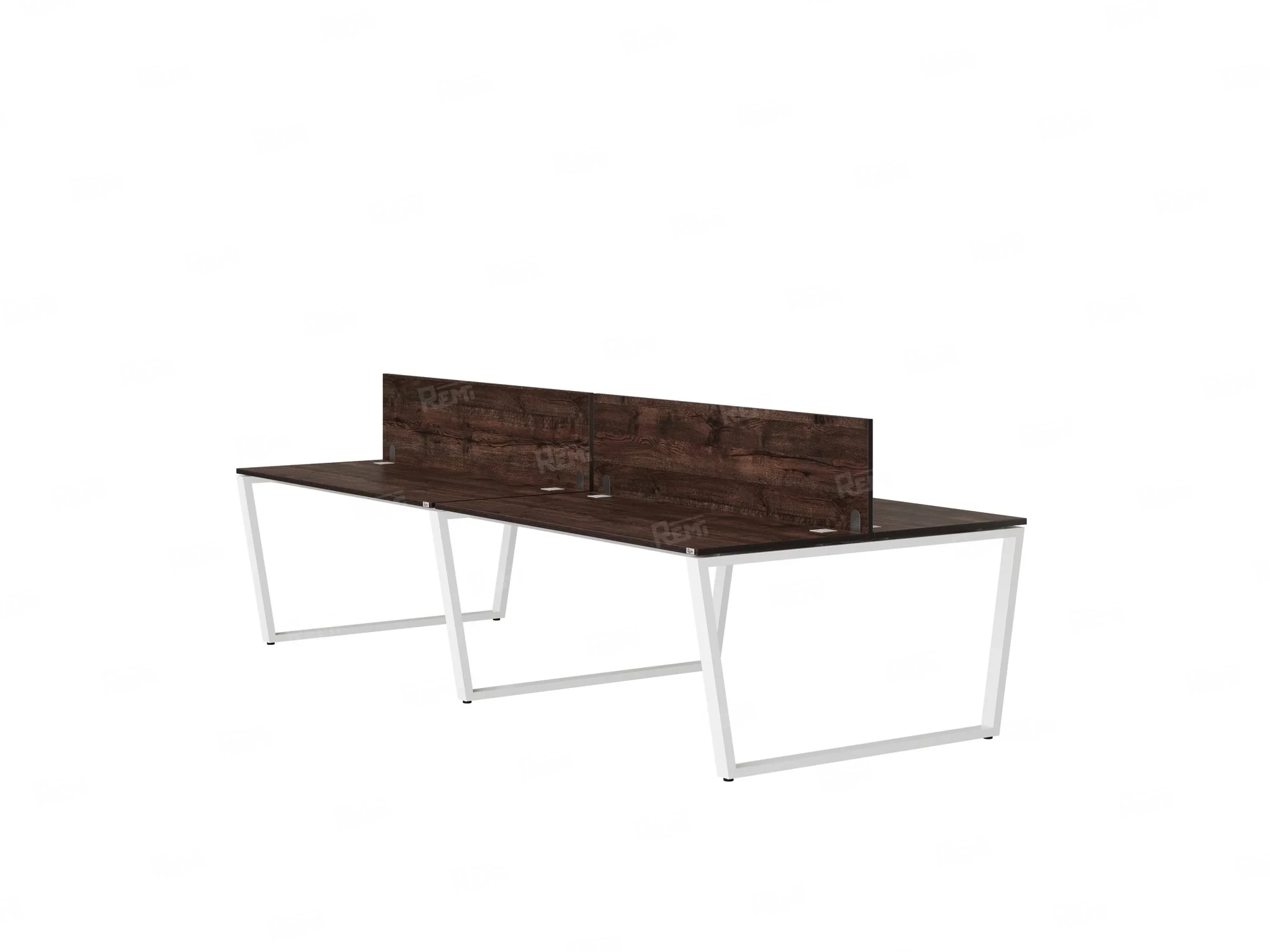 Бенч-система, 4 рабочих места, на U-образных опорах, 2 ЛДСП экранов 2400x1400x750 RM173-4-12x14 Дуб Апрельский шоколад/Белый