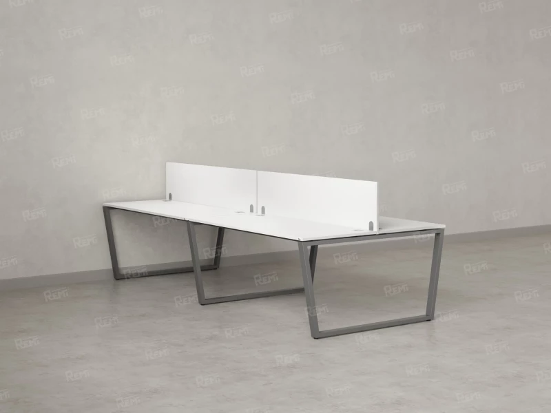 Бенч-система, 4 рабочих места, на U-образных опорах, 2 ЛДСП экранов 3200x1600x750 RM173-4-16x16 Белый/Серый