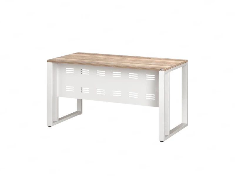 Стол прямой на О-образных опорах с металлическим экраном 1400x800x750 RM042-14x8 Дуб Маувелла/Белый