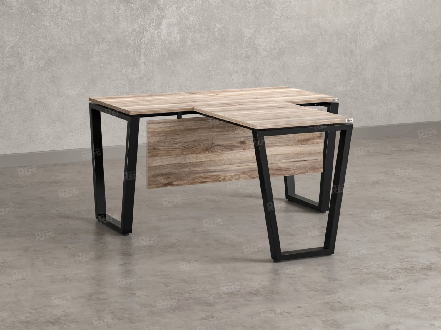 Стол с брифингом с парящей столешницей на U-образных опорах с экраном ЛДСП RM047-14x7 1400x2100x750 Дуб Маувелла/Черный