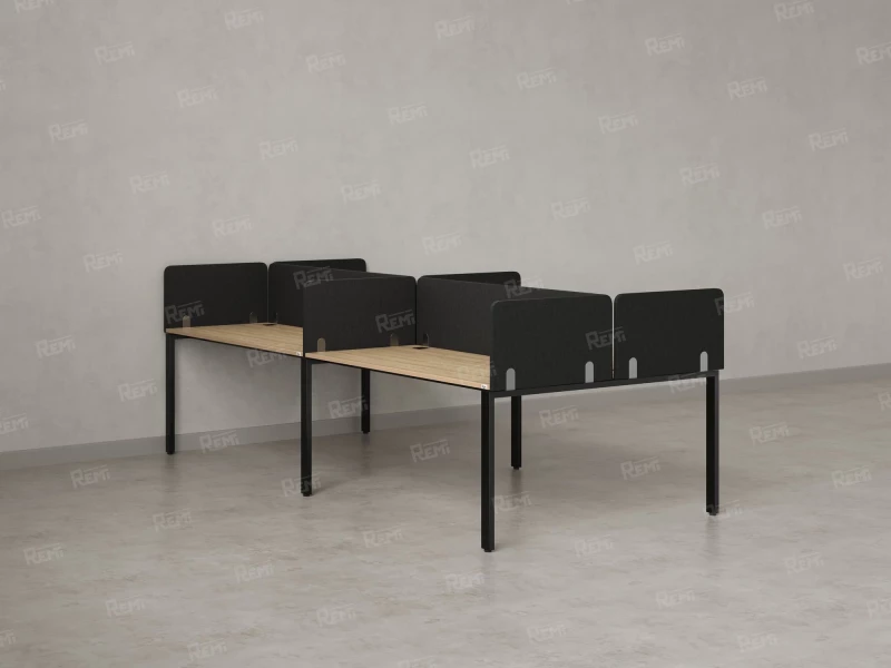 Бенч-система, 4 рабочих места, на П-образных опорах, 8 тканевых экранов 3600x1600x750 RM166-1-18x16 Вяз Швейцарский светлый/Черный
