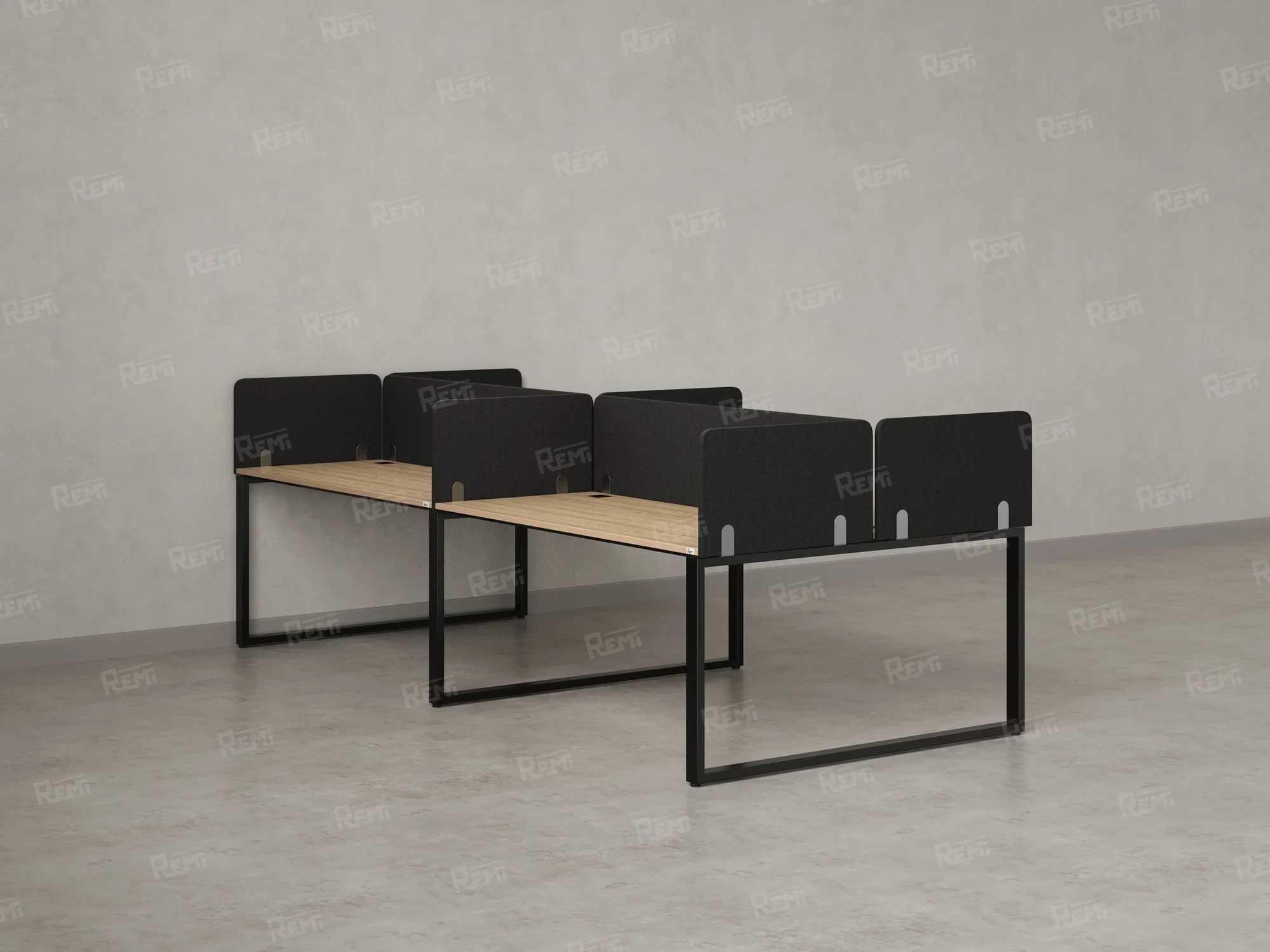 Бенч-система, 4 рабочих места, на О-образных опорах, 8 тканевых экранов 2400x1400x750 RM170-1-12x14 Вяз Швейцарский светлый/Черный