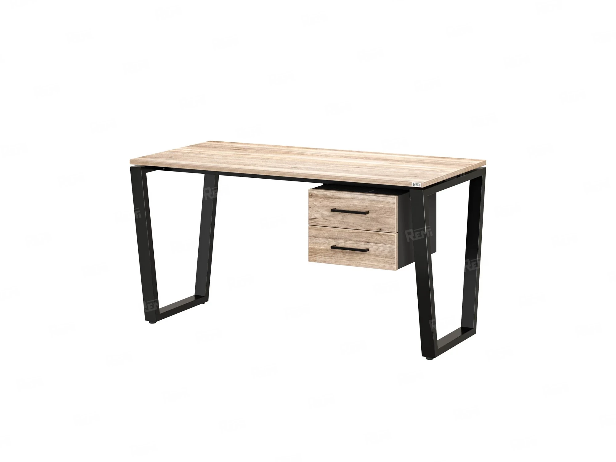 Стол прямой с подвесной тумбой 2 ящика, U-опора 1800x700x750 RM035-18x7 Дуб Маувелла/Черный