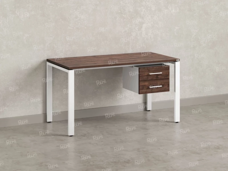 Стол прямой с подвесной тумбой 2 ящика, П-опора 1800x800x750 RM039-18x8 Дуб Апрельский шоколад/Белый