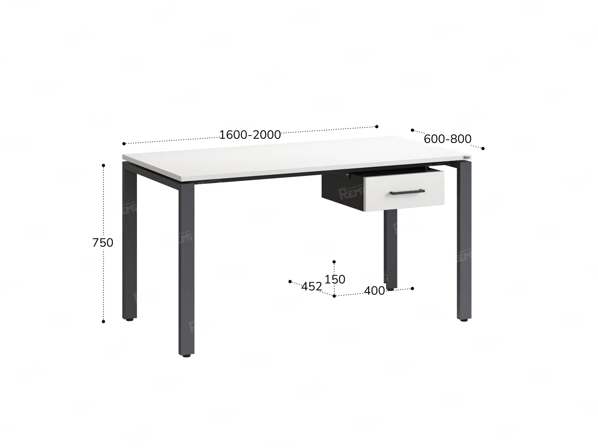 Стол прямой с подвесной тумбой, П-опора 1800x600x750 RM038-18x6 Белый/Серый