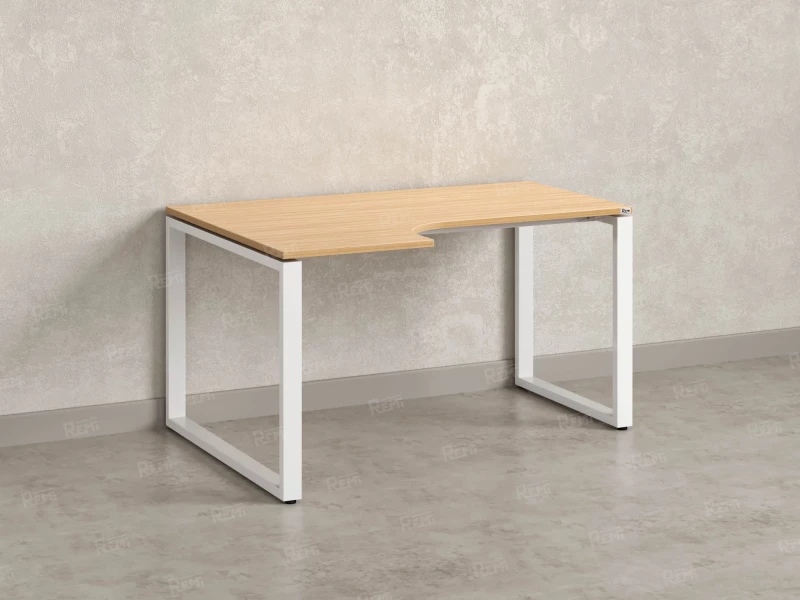 Стол угловой, О-опора, левый 1600x900/1200x750, RM055-16x9-12 Вяз Швейцарский светлый/Белый