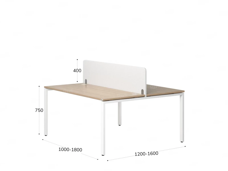 Бенч-система, 2 рабочих места, с одним тканевым экраном 1400x1400x750 RM165-1-14x14 Вяз Швейцарский светлый/Белый