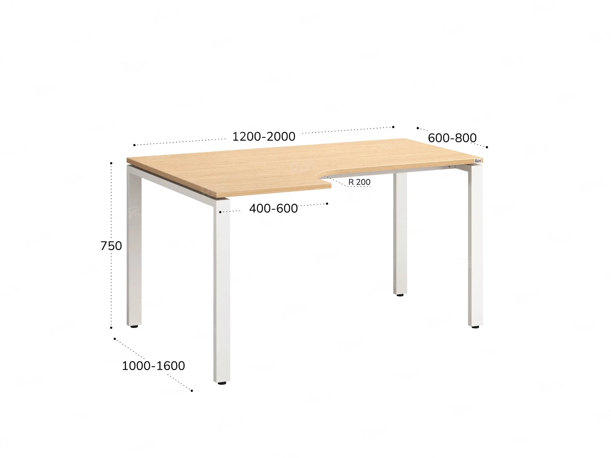 Стол угловой, П-опора, левый 1400x900/1200x750, RM053-14x9-12 Вяз Швейцарский светлый/Белый
