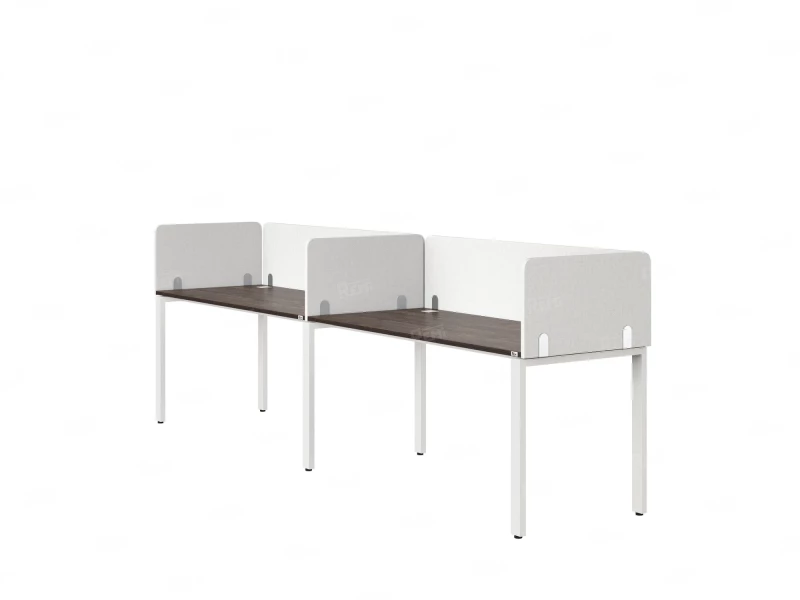 Бенч-система в 1 ряд, 2 рабочих места 5 тканевых экранов 3200x600x750 RM167-1-32x6 Дуб Апрельский шоколад/Белый