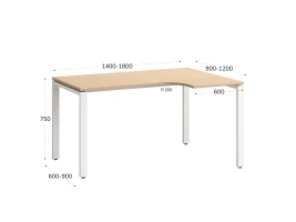 Стол угловой, П-опора, правый 1800x900/1200x750, RM052-18x9-12 Вяз Швейцарский светлый/Белый