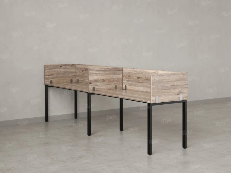 Бенч-система в 1 ряд, 2 рабочих места 5 ЛДСП экранов 2700x700x750 RM167-2-27x7 Дуб Маувелла/Черный