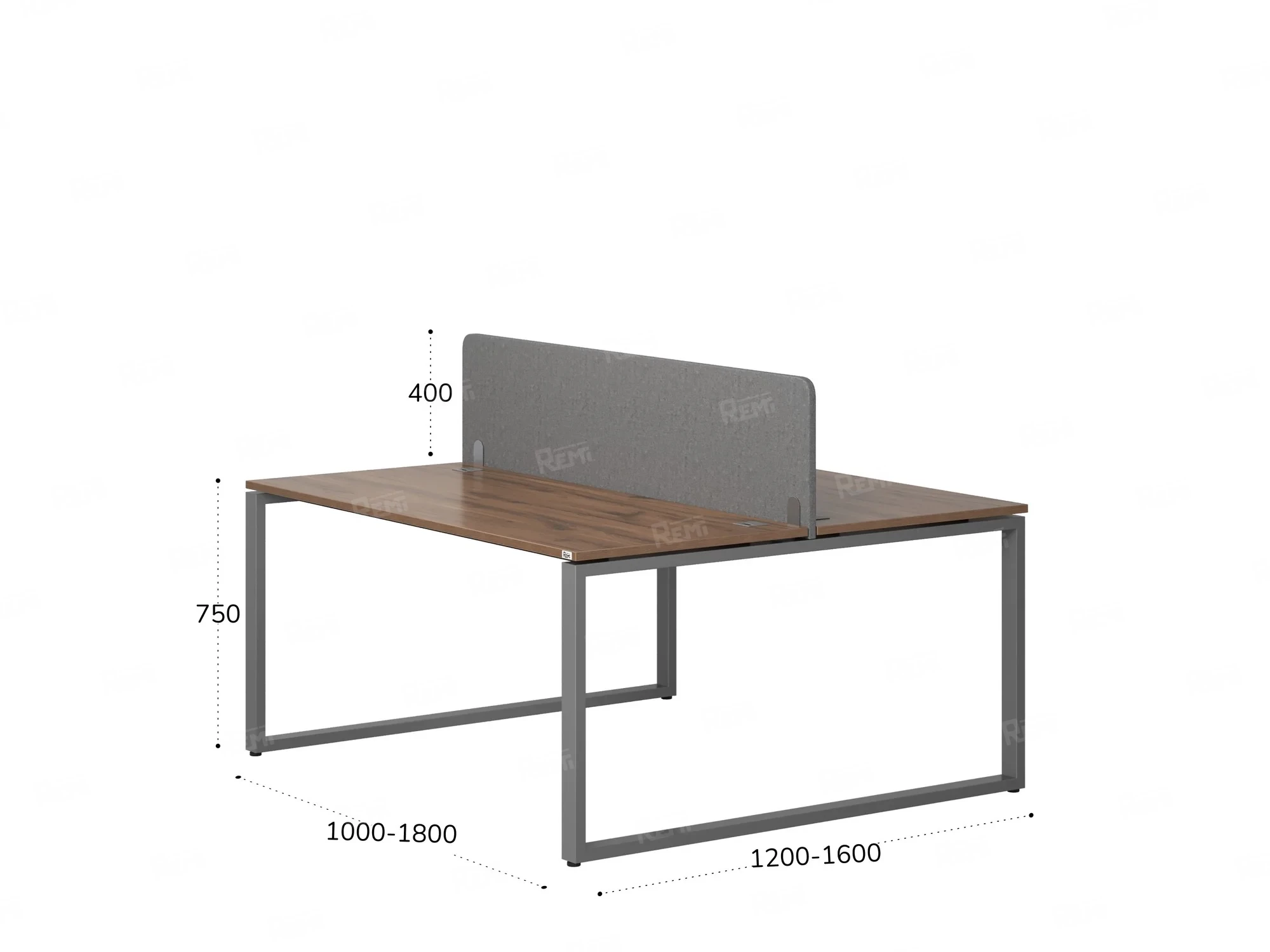 Бенч-система, 2 рабочих места, с одним тканевым экраном 1400x1600x750 RM169-1-14x16 Дуб Юстус/Серый