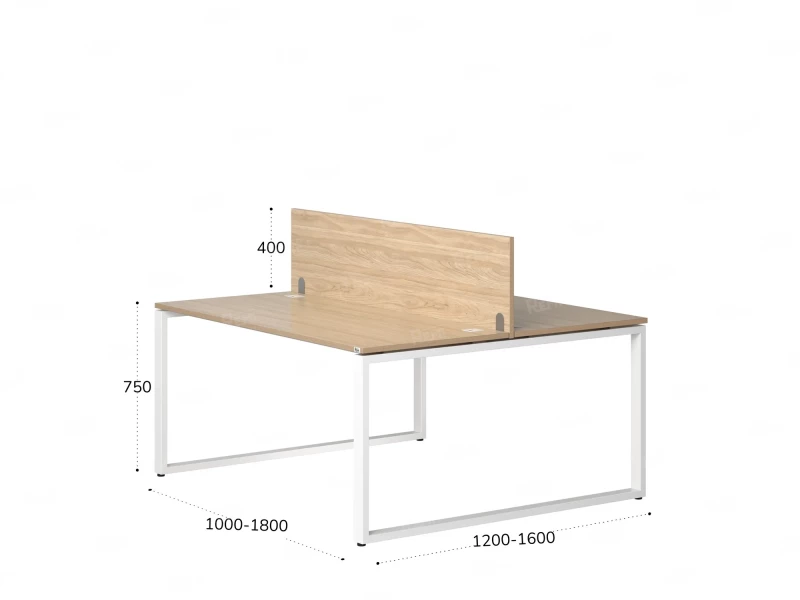 Бенч-система, 2 рабочих места, с одним экраном ЛДСП 1400x1400x750 RM169-2-14x14 Вяз Швейцарский светлый/Белый