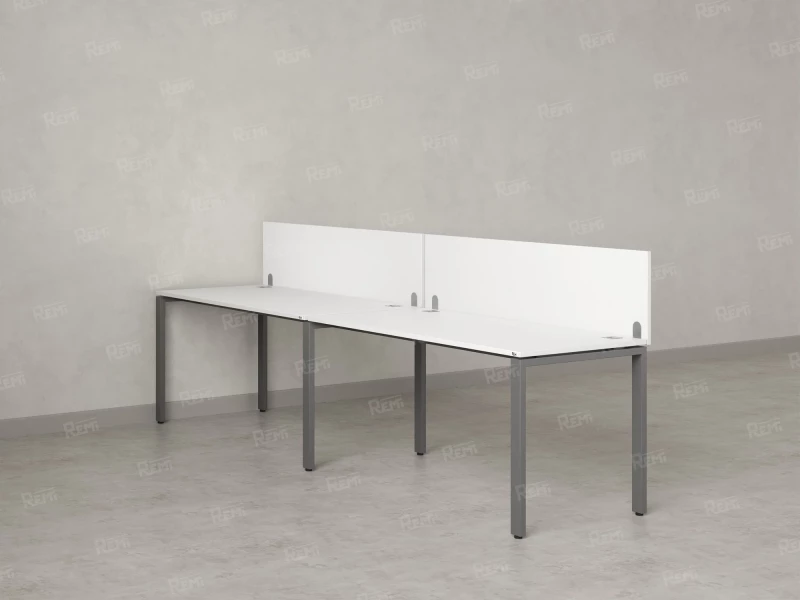Бенч-система в 1 ряд, 2 рабочих места 2 ЛДСП экранов 3200x800x750 RM167-4-32x8 Белый/Серый