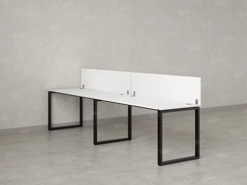 Бенч-система в 1 ряд, 2 рабочих места 2 ЛДСП экранов 3200x800x750 RM168-4-32x8 Белый/Черный