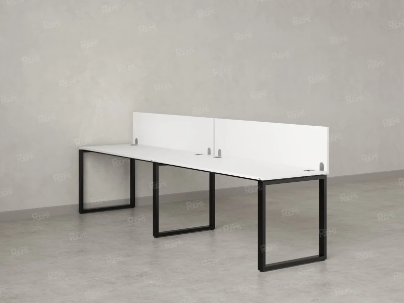 Бенч-система в 1 ряд, 2 рабочих места 2 ЛДСП экранов 3200x800x750 RM168-4-32x8 Белый/Черный