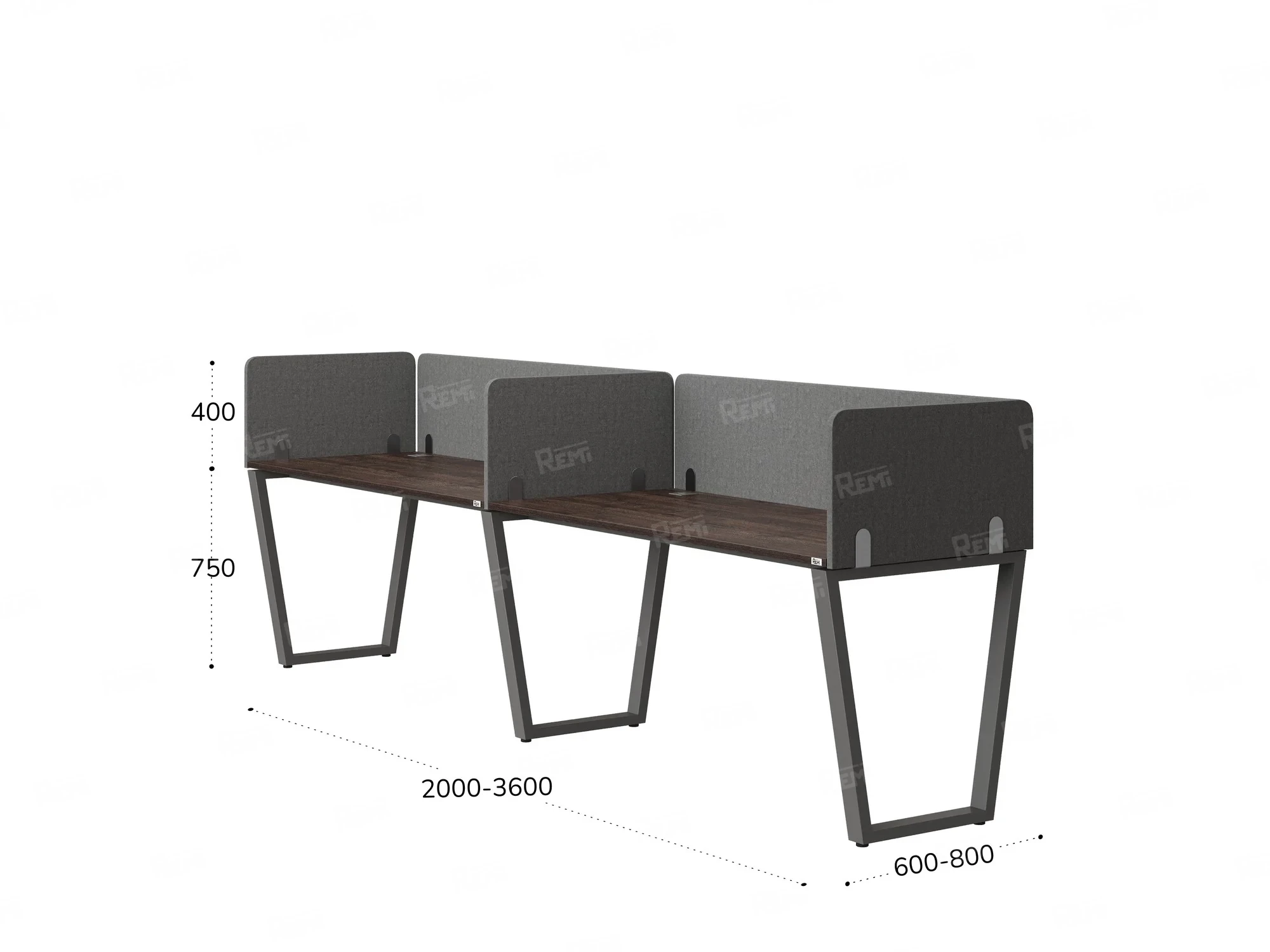 Бенч-система в 1 ряд, 2 рабочих места 5 тканевых экранов 3200x600x750 RM174-1-32x6 Дуб Апрельский шоколад/Серый