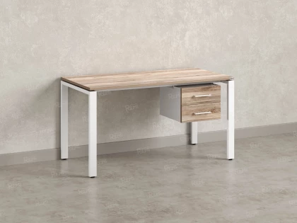 Стол прямой с подвесной тумбой 2 ящика, П-опора 2000x600x750 RM039-20x6 Дуб Маувелла/Белый