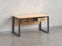 Стол прямой, подвесная тумба, ЛДСП экран, О-опора 2000x600x750 RM032-20x6 Вяз Швейцарский светлый/Серый