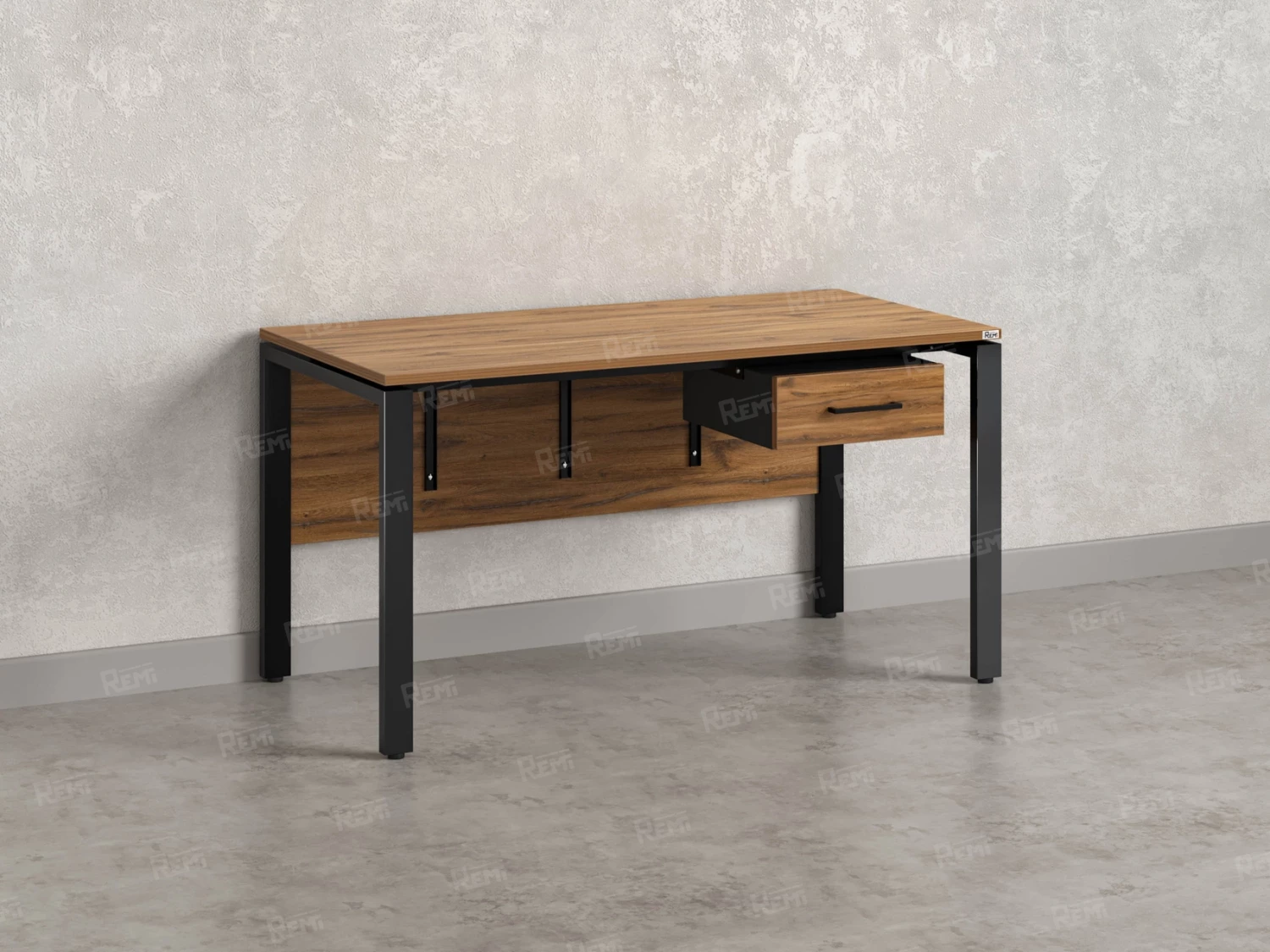 Стол прямой, подвесная тумба, ЛДСП экран, П-опора 1600x600x750 RM030-16x6 Дуб Юстус/Черный