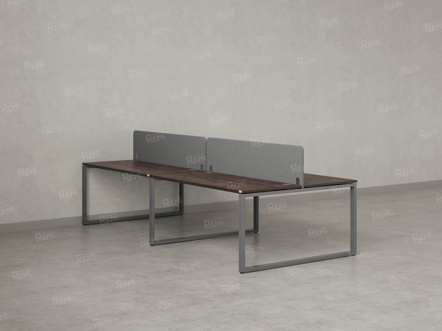 Бенч-система, 4 рабочих места, на О-образных опорах, 2 тканевых экранов 3200x1200x750 RM170-3-16x12 Дуб Апрельский шоколад/Серый