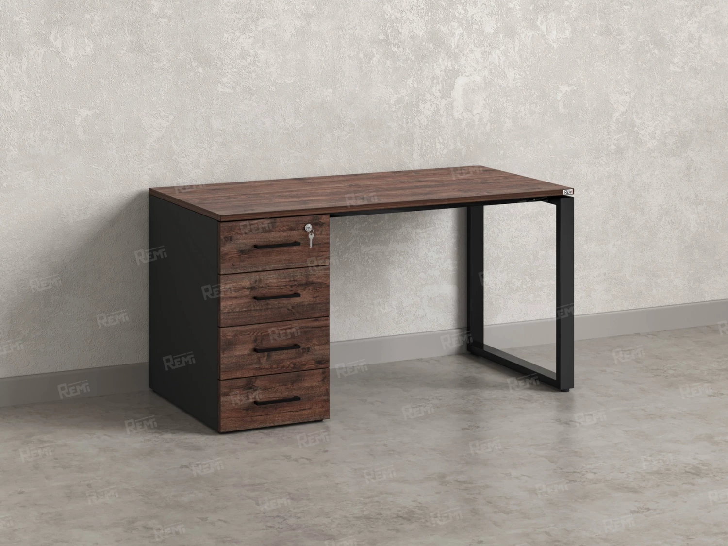 Стол прямой с тумбой на О-образных опоре, левый 1800x700x750 RM104-18x7 Дуб Апрельский шоколад/Черный