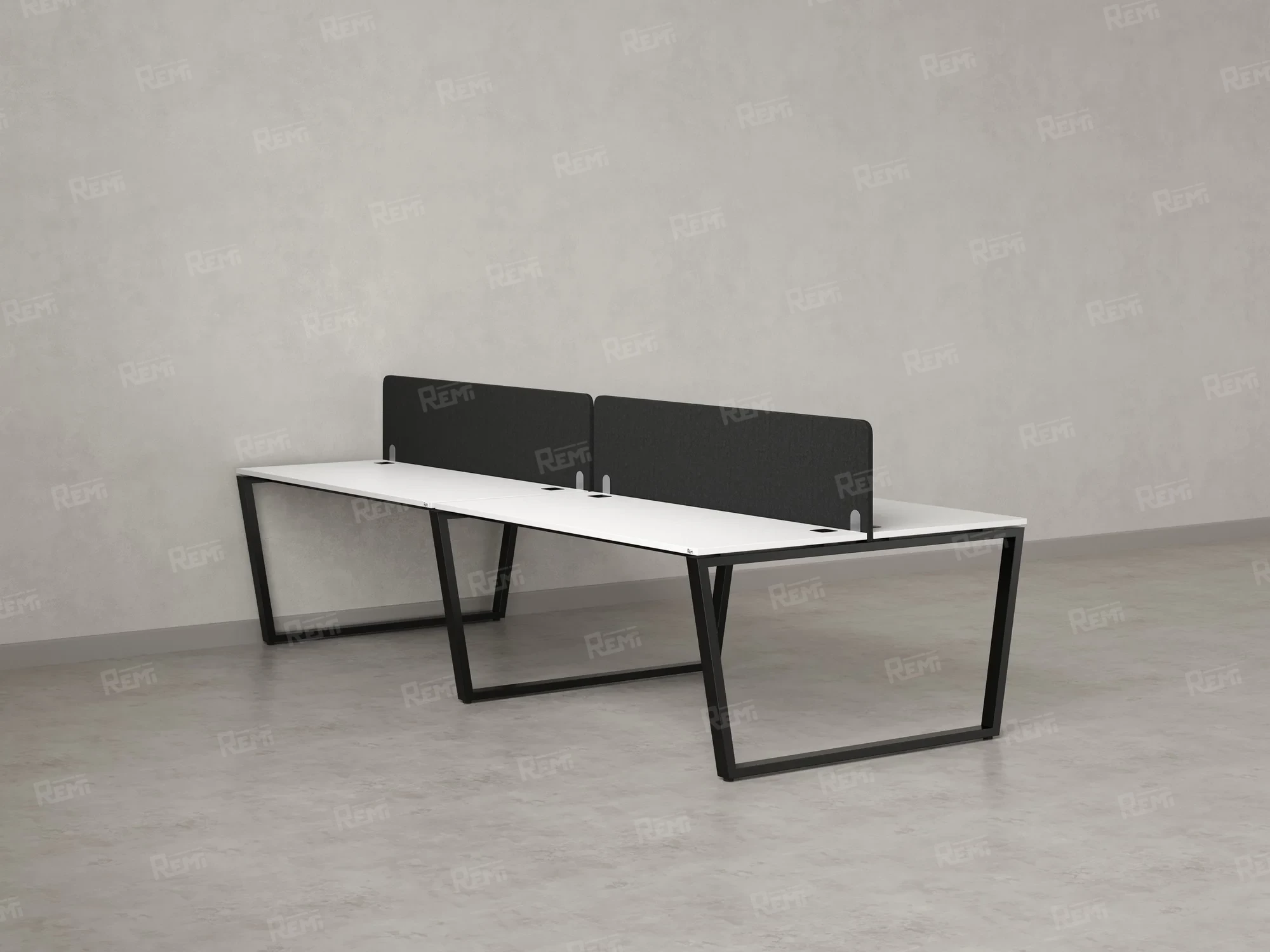 Бенч-система, 4 рабочих места, на U-образных опорах, 2 тканевых экранов 2800x1200x750 RM173-3-14x12 Белый/Черный