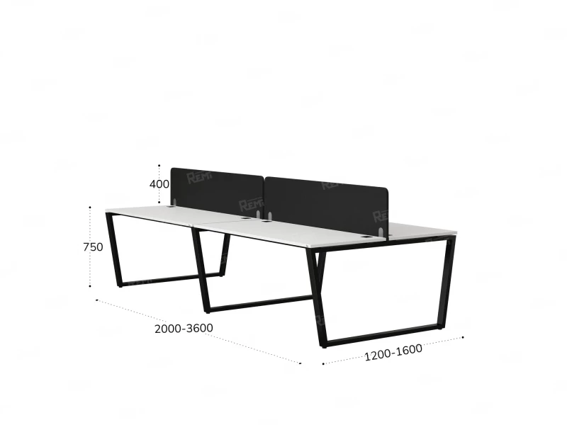 Бенч-система, 4 рабочих места, на U-образных опорах, 2 тканевых экранов 2800x1200x750 RM173-3-14x12 Белый/Черный