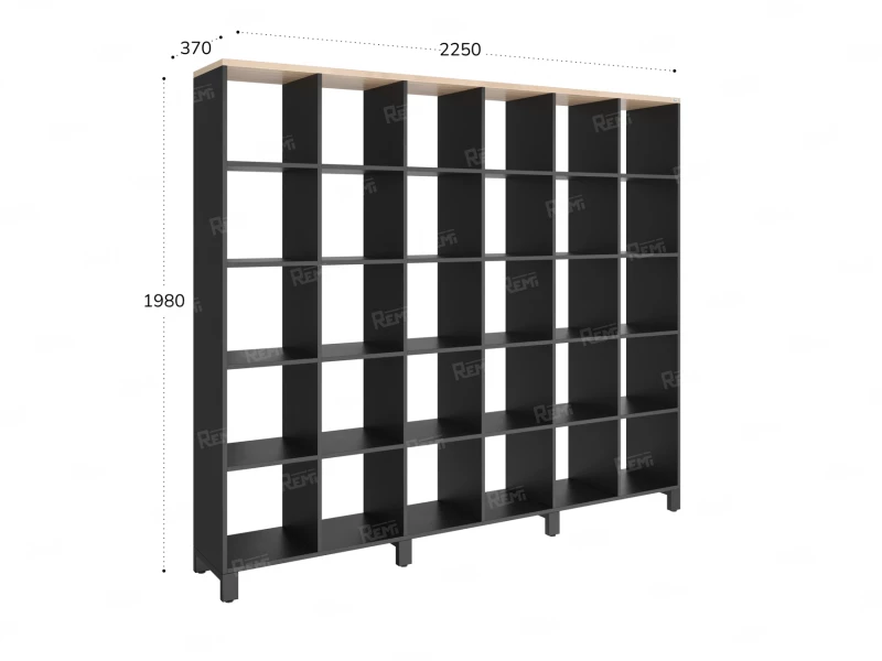 Стеллаж, 30 ячеек 2250х370х1980 RM143-225x37 Вяз Швейцарский светлый/Черный