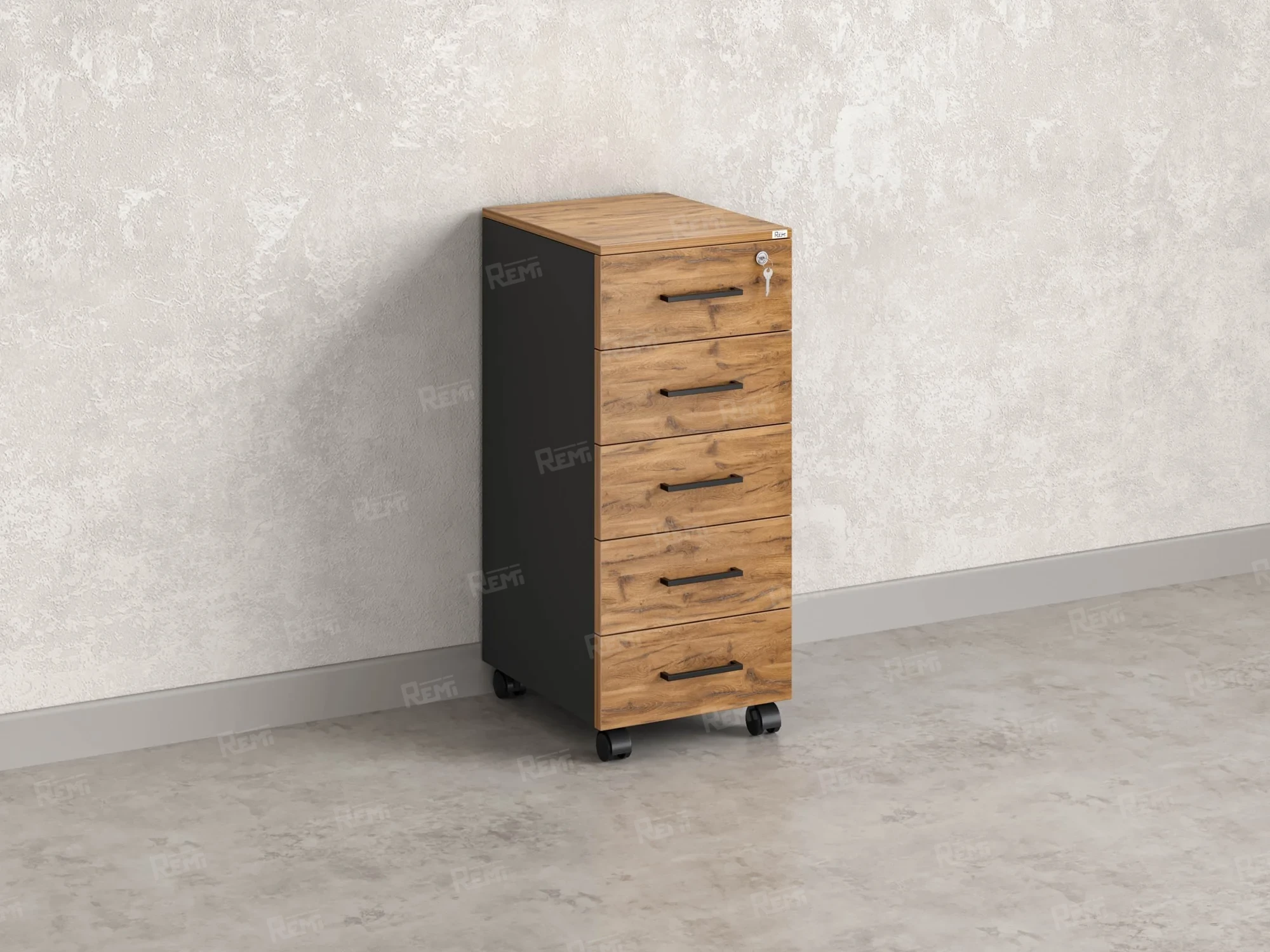 Тумба мобильная, 5 ящиков 400x500x960 RM122-40x50 Дуб Юстус/Черный