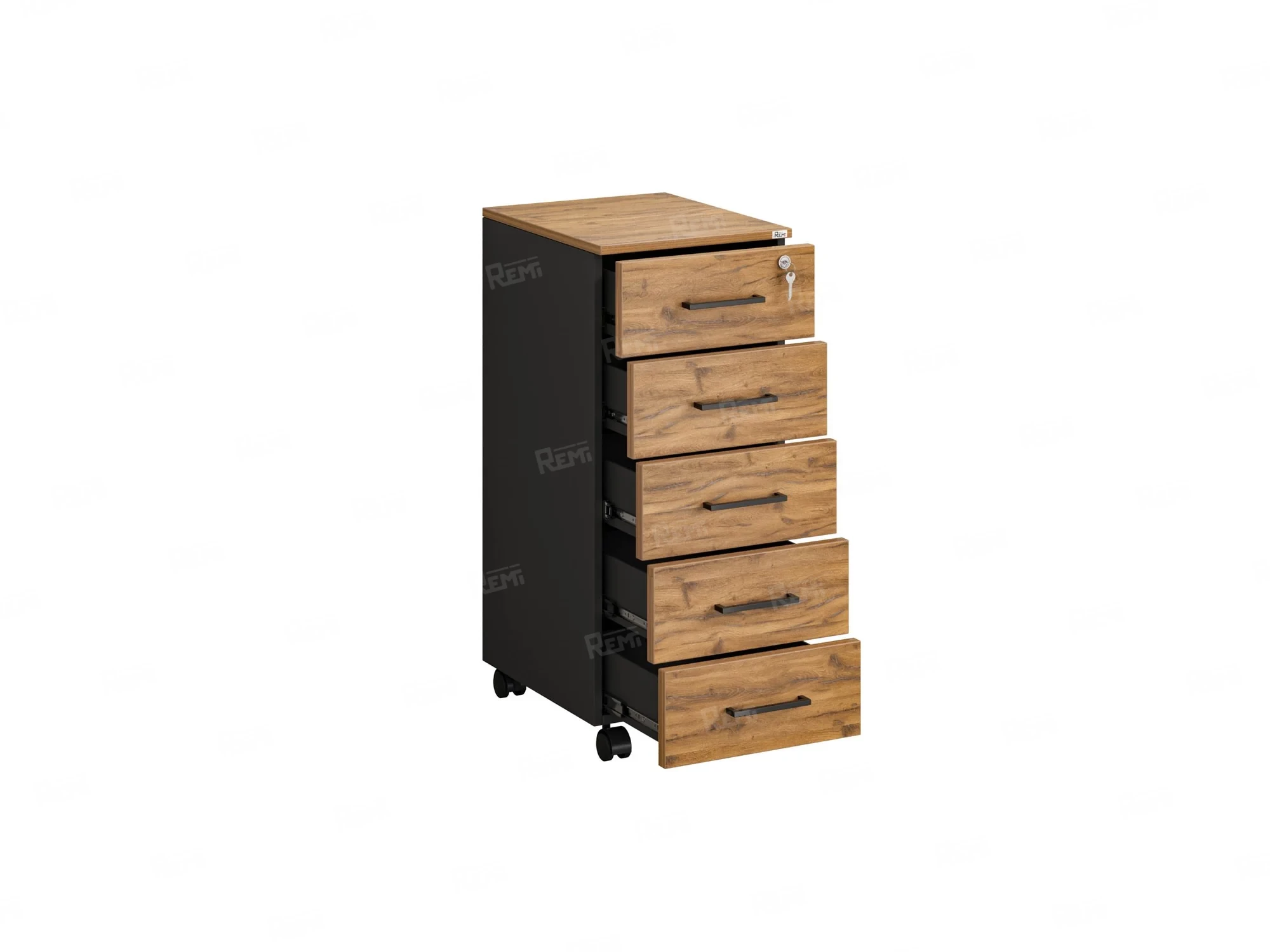 Тумба мобильная, 5 ящиков 400x500x960 RM122-40x50 Дуб Юстус/Черный