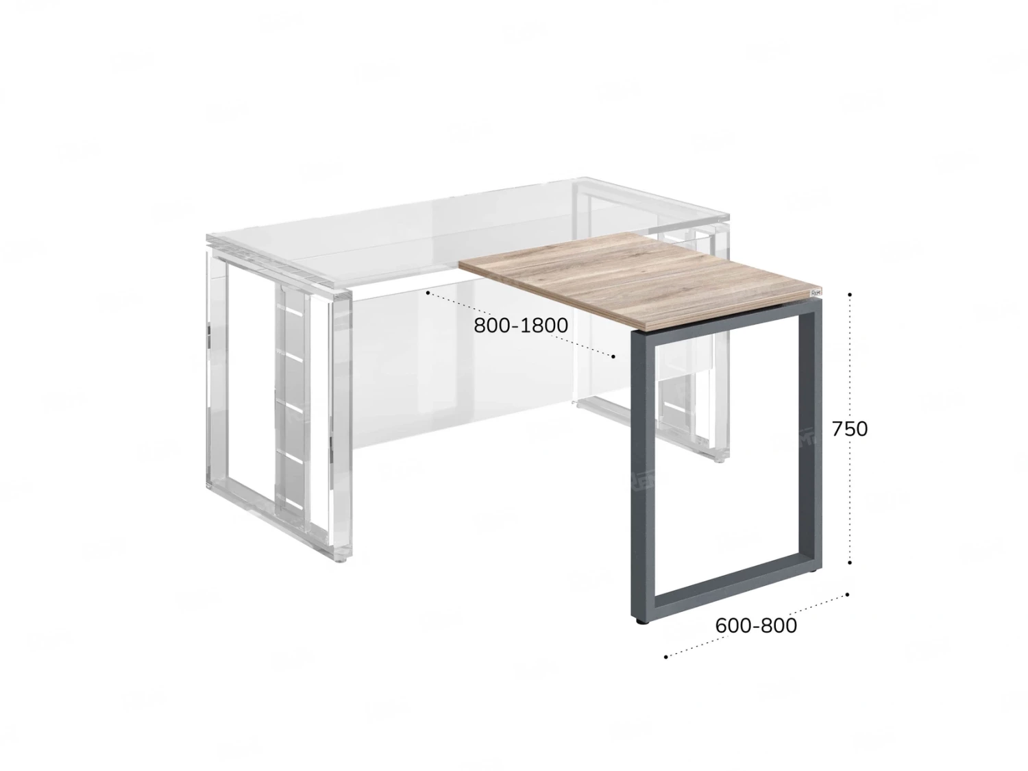 Брифинг прямой, с парящей столешнецей, на О-образном каркасе 1800x600x750 RM072-18x6 Дуб Маувелла/Серый
