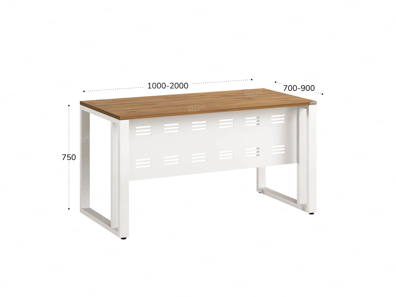 Стол прямой на О-образных опорах с металлическим экраном 1000x700x750 RM042-10x7 Юстус/Белый